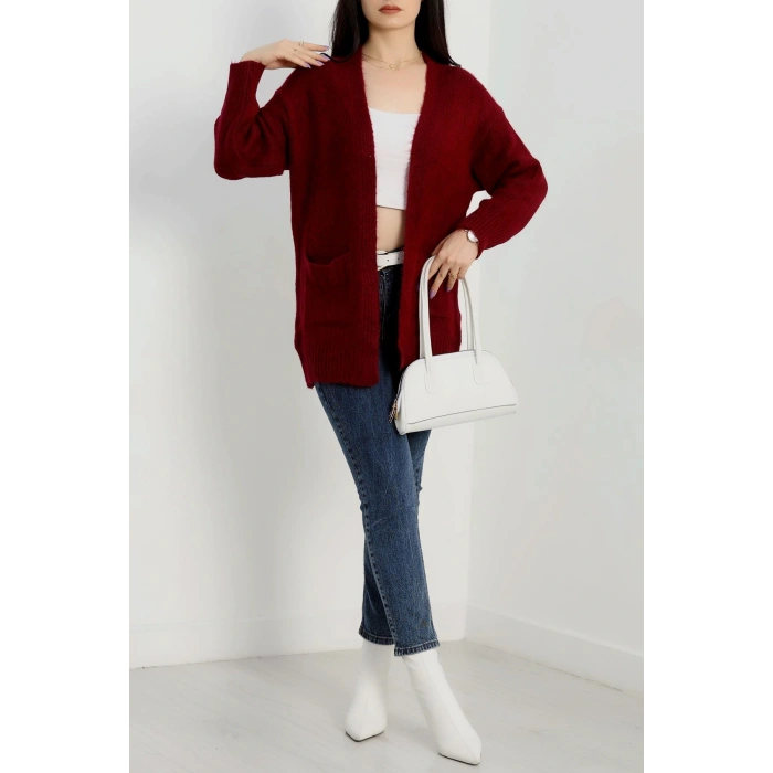 Şardonlu Triko Hırka Bordo - 31054.1766.