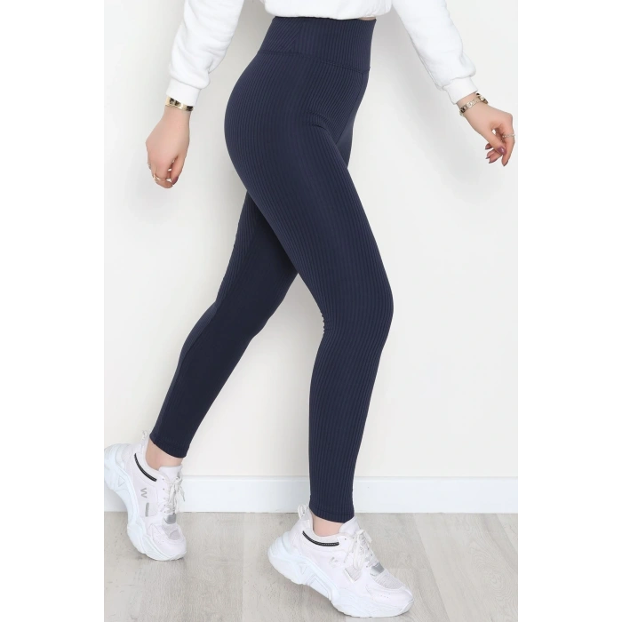 Şardonlu Yumuşak Dokulu Fitilli Tayt Lacivert - 52085.1098.