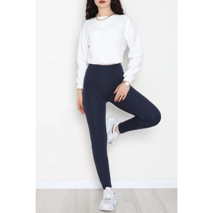 Şardonlu Yumuşak Dokulu Fitilli Tayt Lacivert - 52085.1098.