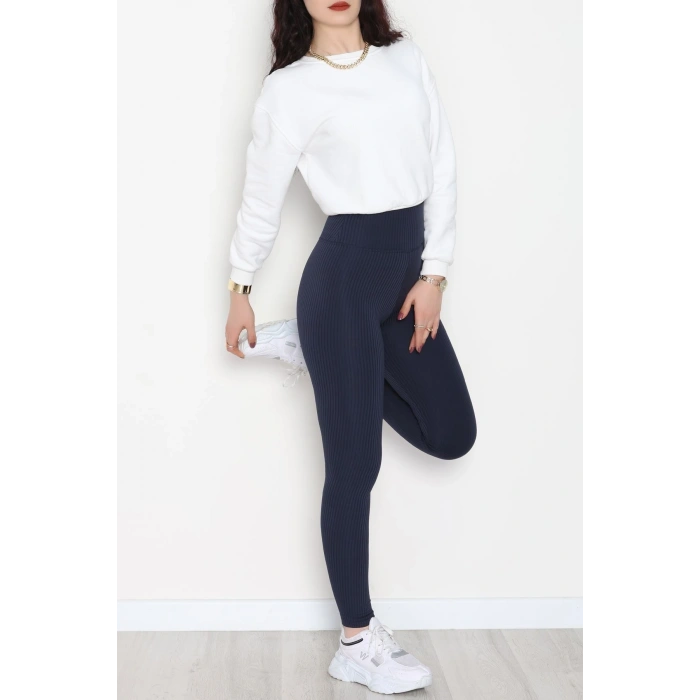 Şardonlu Yumuşak Dokulu Fitilli Tayt Lacivert - 52085.1098.