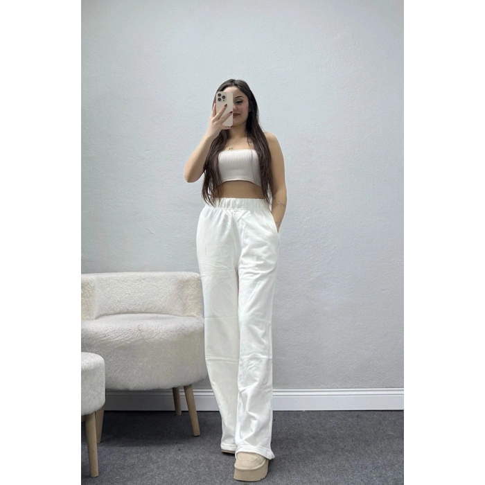 Şardonsuz 3 İplik Eşofman Altı Ekru - 3000.1238.