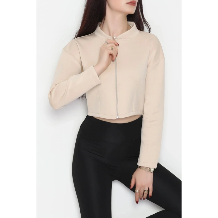 Scuba Fermuarlı Ceket Bej - 1067.2119.