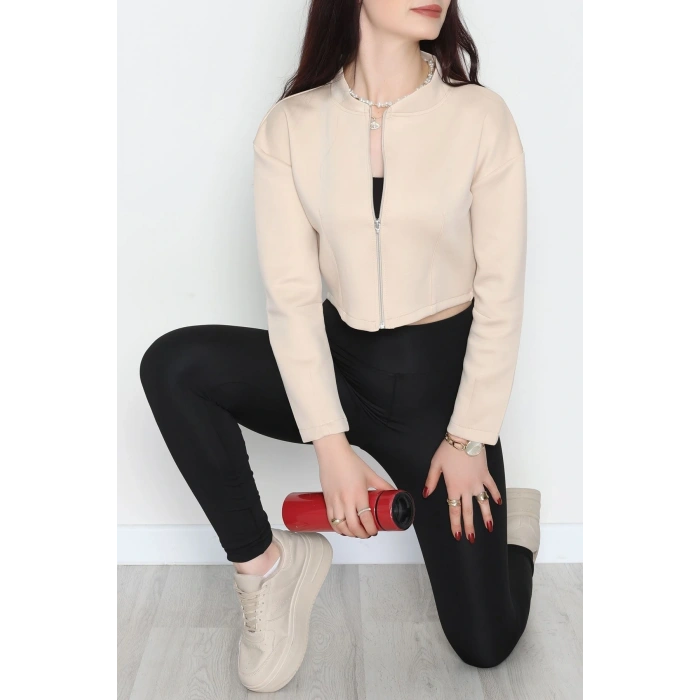 Scuba Fermuarlı Ceket Bej - 1067.2119.