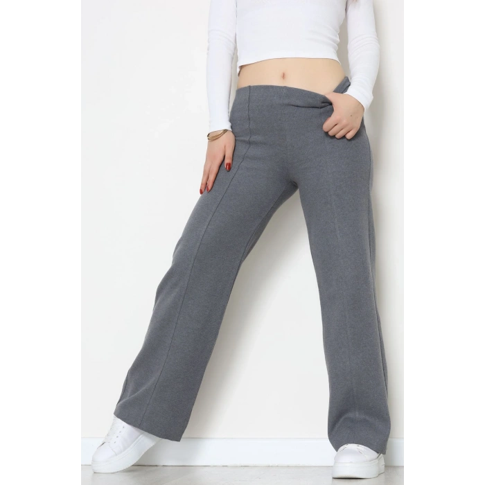 Selanik Kumaş Bel Lastikli Çımalı Pantolon Antrasit - 51226.1567.