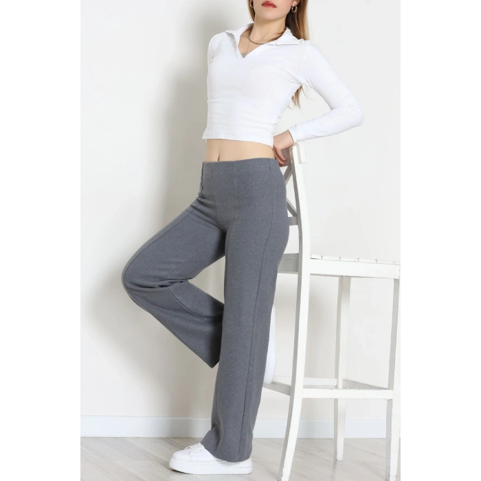 Selanik Kumaş Bel Lastikli Çımalı Pantolon Antrasit - 51226.1567.
