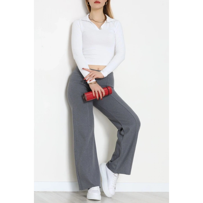 Selanik Kumaş Bel Lastikli Çımalı Pantolon Antrasit - 51226.1567.