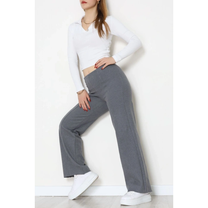 Selanik Kumaş Bel Lastikli Çımalı Pantolon Antrasit - 51226.1567.