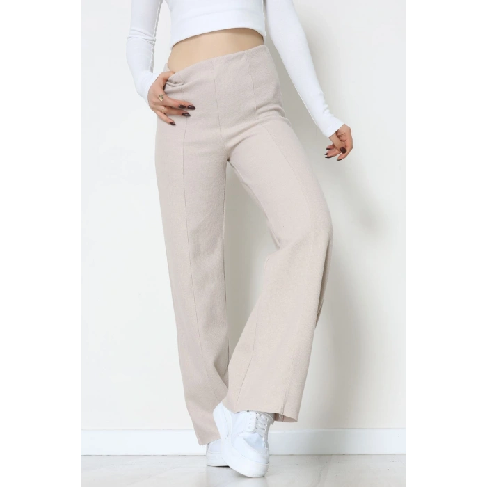 Selanik Kumaş Bel Lastikli Çımalı Pantolon Bej - 51226.1567.