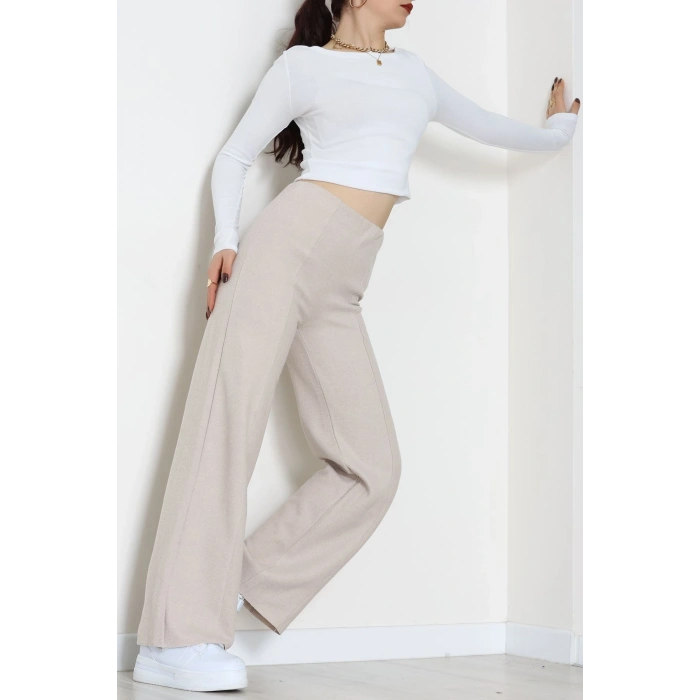 Selanik Kumaş Bel Lastikli Çımalı Pantolon Bej - 51226.1567.