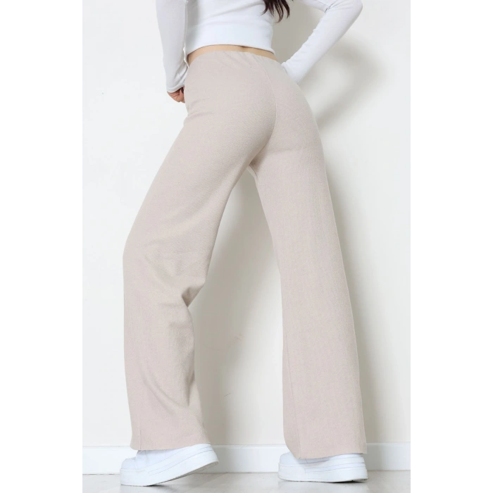 Selanik Kumaş Bel Lastikli Çımalı Pantolon Bej - 51226.1567.