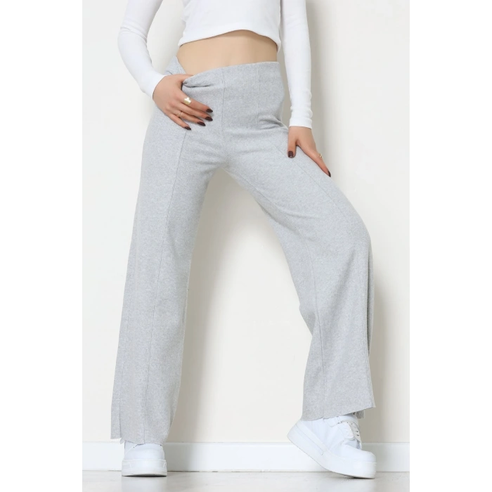 Selanik Kumaş Bel Lastikli Çımalı Pantolon Gri - 51226.1567.