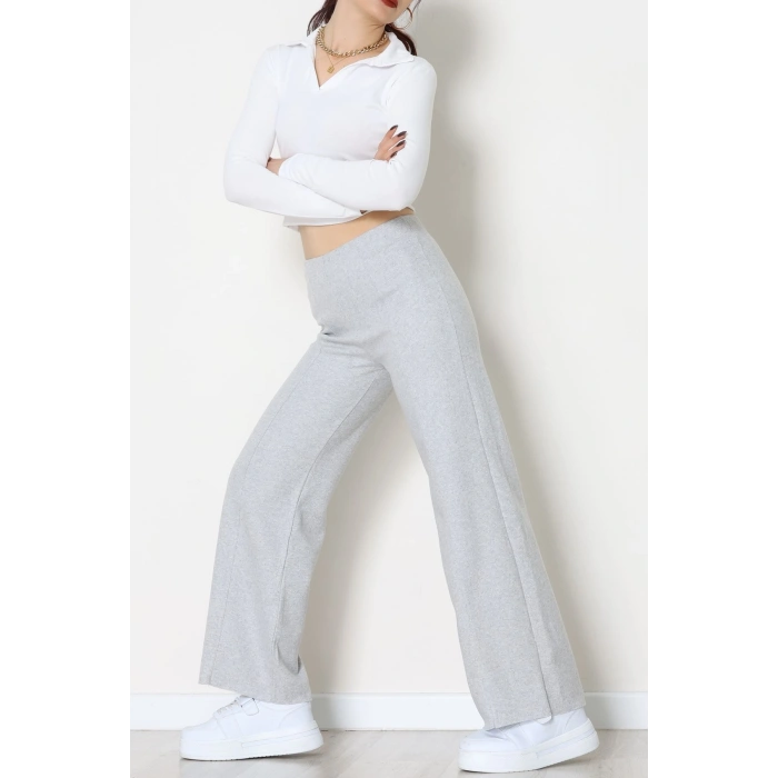 Selanik Kumaş Bel Lastikli Çımalı Pantolon Gri - 51226.1567.