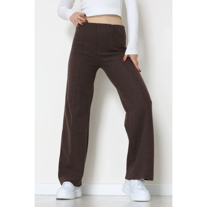 Selanik Kumaş Bel Lastikli Çımalı Pantolon Kahve - 51226.1567.