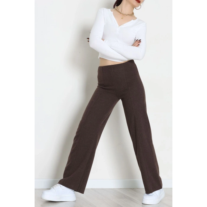 Selanik Kumaş Bel Lastikli Çımalı Pantolon Kahve - 51226.1567.