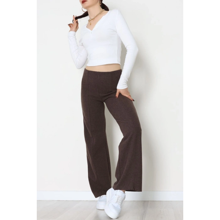 Selanik Kumaş Bel Lastikli Çımalı Pantolon Kahve - 51226.1567.