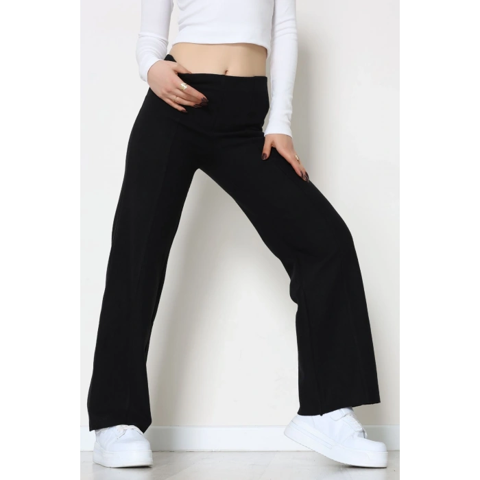 Selanik Kumaş Bel Lastikli Çımalı Pantolon Siyah - 51226.1567.