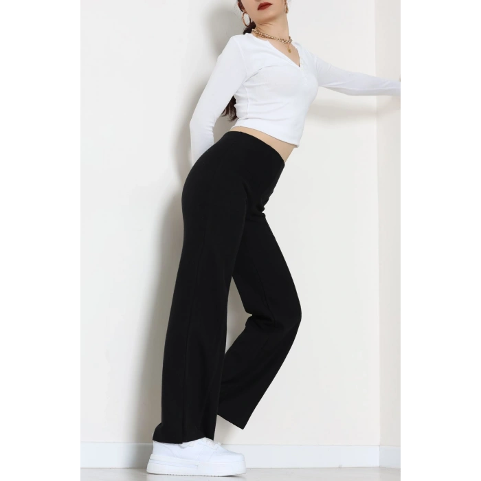 Selanik Kumaş Bel Lastikli Çımalı Pantolon Siyah - 51226.1567.