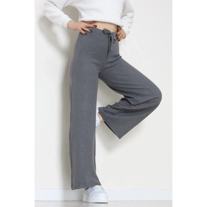 Selanik Kumaş Bel Lastikli Palazzo Pantolon Antrasit - 51228.1567.