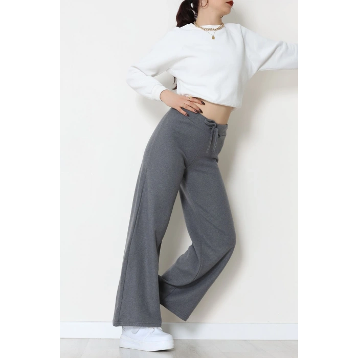 Selanik Kumaş Bel Lastikli Palazzo Pantolon Antrasit - 51228.1567.