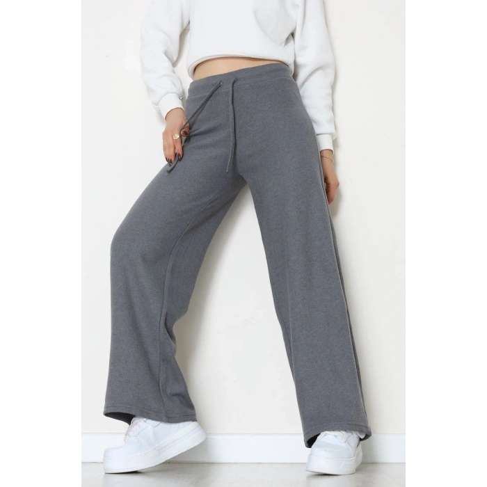 Selanik Kumaş Bel Lastikli Palazzo Pantolon Antrasit - 51228.1567.