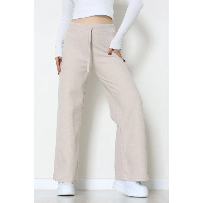 Selanik Kumaş Bel Lastikli Palazzo Pantolon Bej - 51228.1567.
