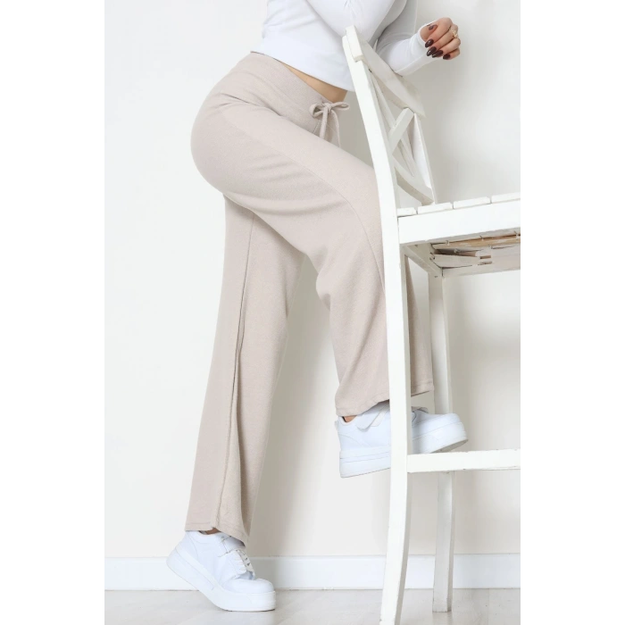 Selanik Kumaş Bel Lastikli Palazzo Pantolon Bej - 51228.1567.