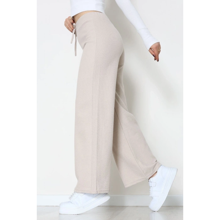 Selanik Kumaş Bel Lastikli Palazzo Pantolon Bej - 51228.1567.