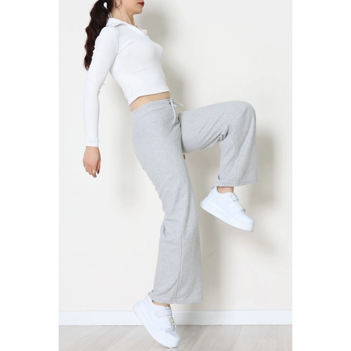 Selanik Kumaş Bel Lastikli Palazzo Pantolon Gri - 51228.1567.