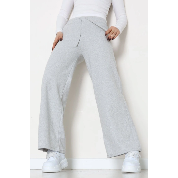 Selanik Kumaş Bel Lastikli Palazzo Pantolon Gri - 51228.1567.