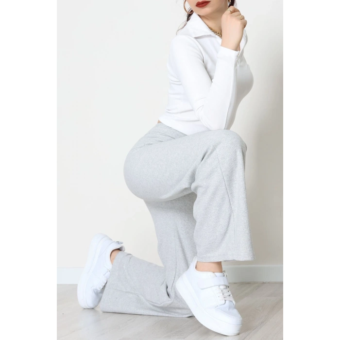 Selanik Kumaş Bel Lastikli Palazzo Pantolon Gri - 51228.1567.