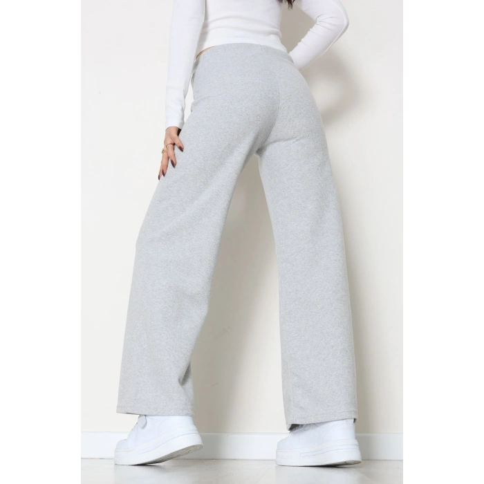 Selanik Kumaş Bel Lastikli Palazzo Pantolon Gri - 51228.1567.
