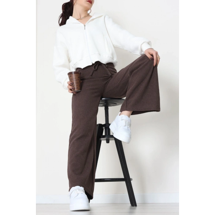 Selanik Kumaş Bel Lastikli Palazzo Pantolon Kahve - 51228.1567.