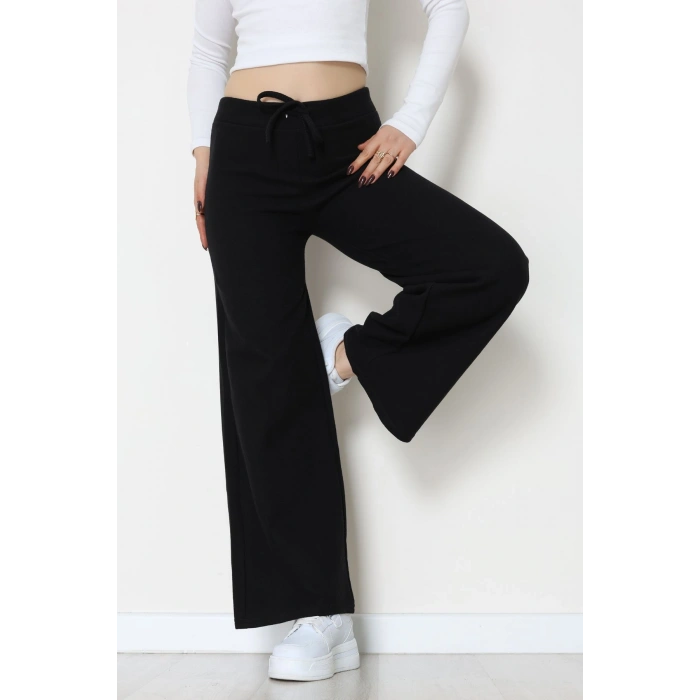 Selanik Kumaş Bel Lastikli Palazzo Pantolon Siyah - 51228.1567.