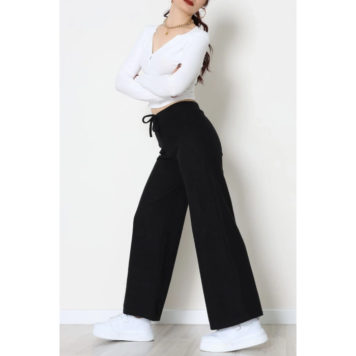 Selanik Kumaş Bel Lastikli Palazzo Pantolon Siyah - 51228.1567.