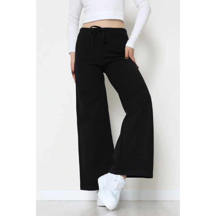 Selanik Kumaş Bel Lastikli Palazzo Pantolon Siyah - 51228.1567.