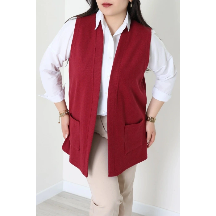 Selanik Kumaş Büyük Beden Yelek Bordo - 32221.1731.