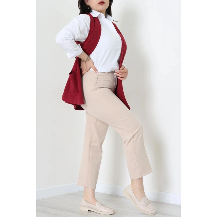 Selanik Kumaş Büyük Beden Yelek Bordo - 32221.1731.