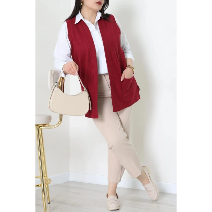 Selanik Kumaş Büyük Beden Yelek Bordo - 32221.1731.