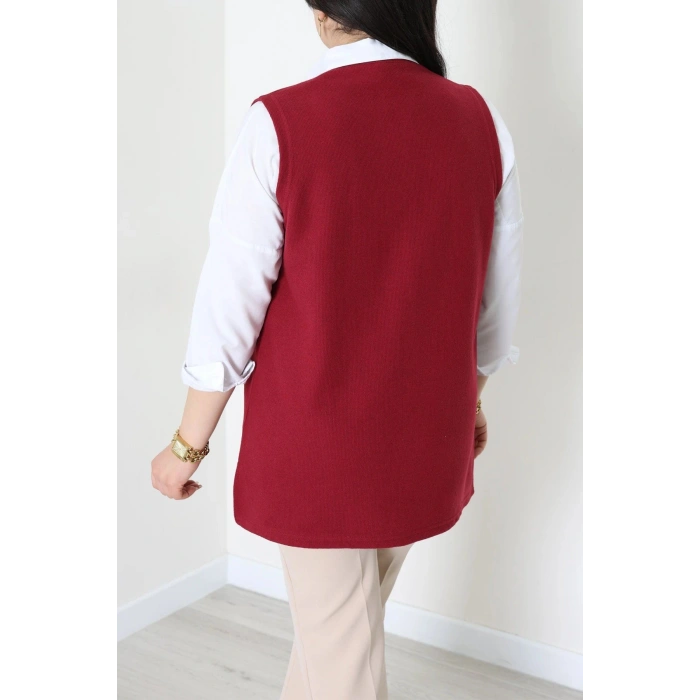 Selanik Kumaş Büyük Beden Yelek Bordo - 32221.1731.