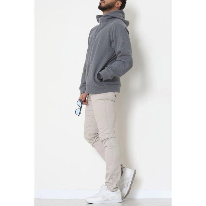 Selanik Kumaş Kapşonlu Erkek Sweat Füme - 42799.1567.