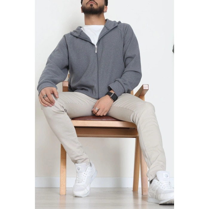 Selanik Kumaş Kapşonlu Erkek Sweat Füme - 42799.1567.