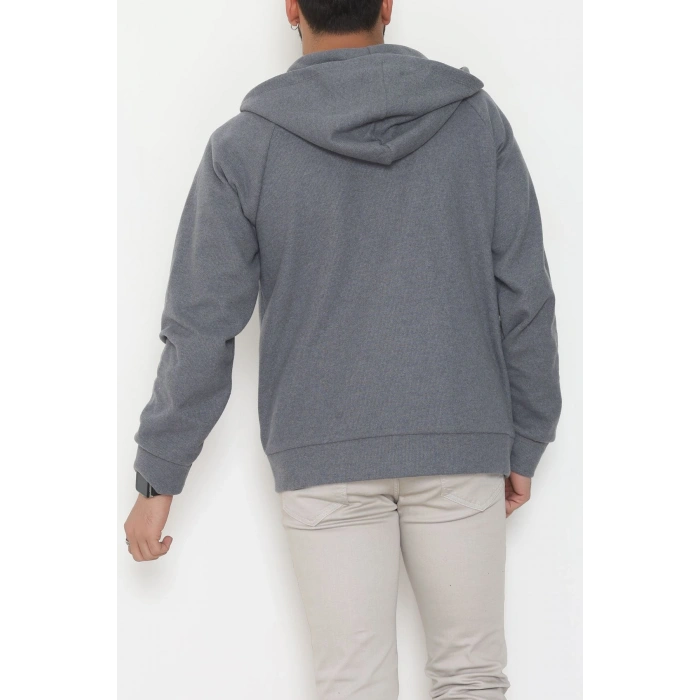 Selanik Kumaş Kapşonlu Erkek Sweat Füme - 42799.1567.