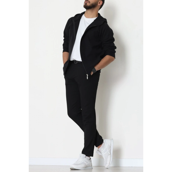 Selanik Kumaş Kapşonlu Erkek Sweat Siyah - 42799.1567.