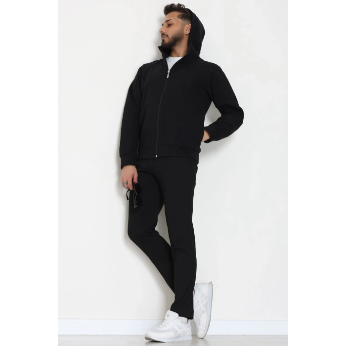 Selanik Kumaş Kapşonlu Erkek Sweat Siyah - 42799.1567.
