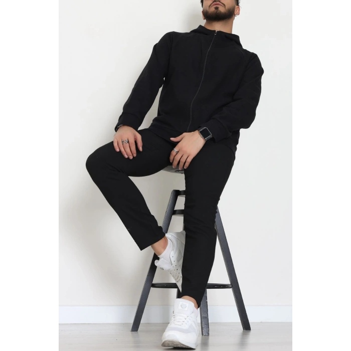 Selanik Kumaş Kapşonlu Erkek Sweat Siyah - 42799.1567.