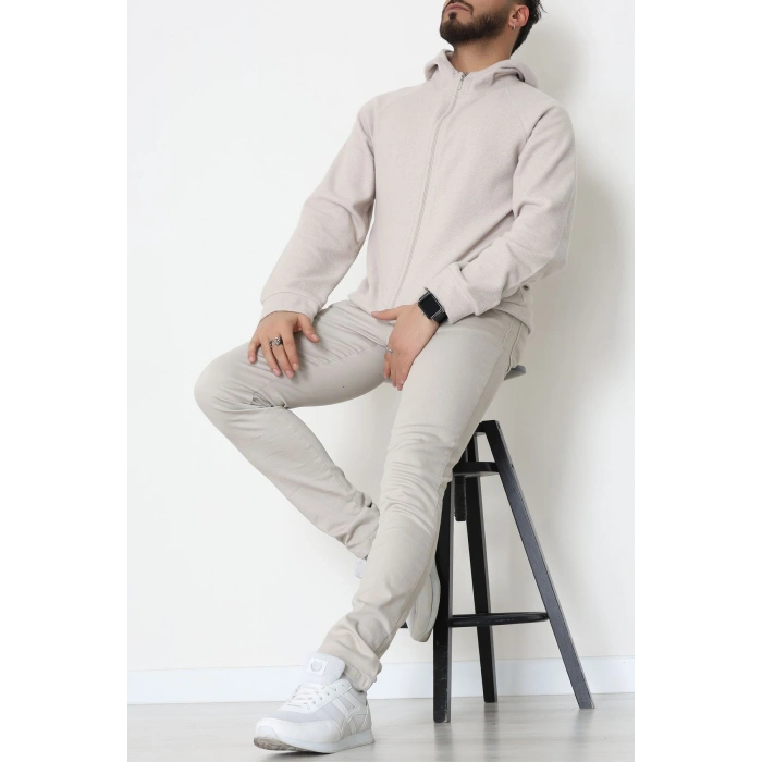 Selanik Kumaş Kapşonlu Erkek Sweat Taş - 42799.1567.