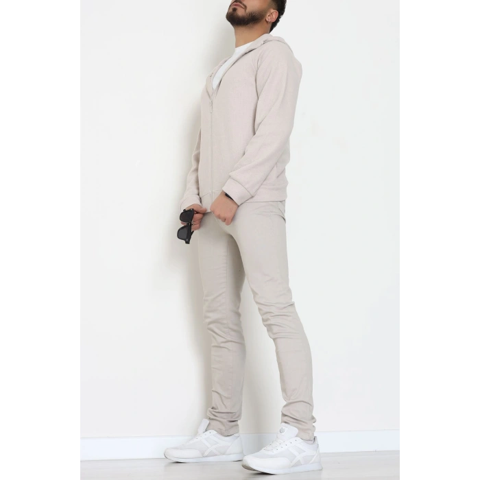 Selanik Kumaş Kapşonlu Erkek Sweat Taş - 42799.1567.