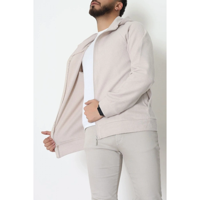 Selanik Kumaş Kapşonlu Erkek Sweat Taş - 42799.1567.