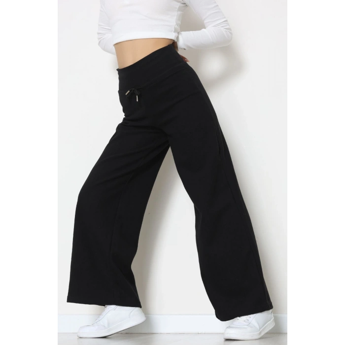 Selanik Kumaş Lastikli Palazzo Pantolon Siyah - 51227.1567.