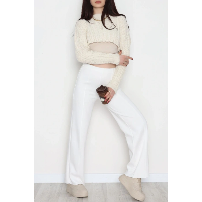 Selanik Kumaş Palazzo Pantolon Krem - 51036.1837.